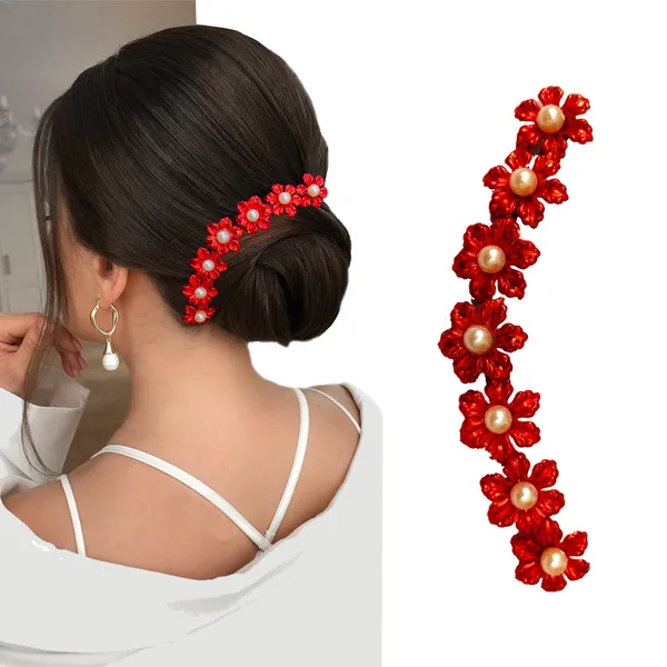 Red_&_Green_Gold_Artificial_Small_Floral_Design_Hair_Vein_Accessories_With_Pearl_And_Beads_For_Women_&_Girls_(Set_Of_2)_(14_X_8_X_1_Cm)