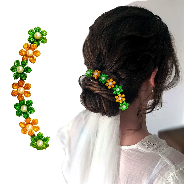 Red_&_Green_Gold_Artificial_Small_Floral_Design_Hair_Vein_Accessories_With_Pearl_And_Beads_For_Women_&_Girls_(Set_Of_2)_(14_X_8_X_1_Cm)