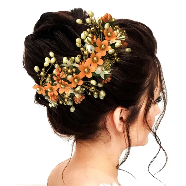 Peach_Artificial_Floral_Hair_Vein_For_Women_&_Girls