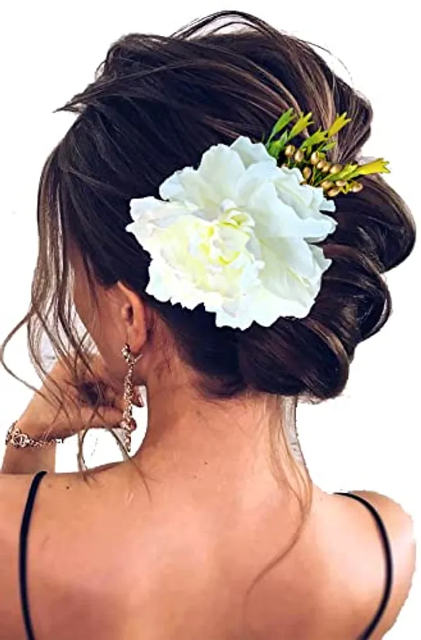 White_Floral_Comb_Slide_Hairpin_For_Women_(14_X_8_X_1_Cm)