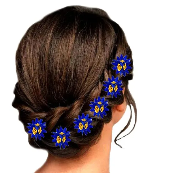 Blue_Trendy_Stone_Added_Flower_Shaped_Hair_Accessories_(14_X_8_X_1_Cm)