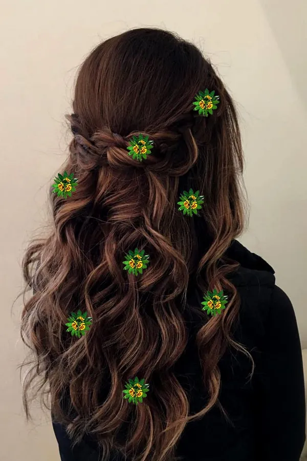 Green_Trendy_Stone_Added_Flower_Shaped_Hair_Accessories_(14_X_8_X_1_Cm)