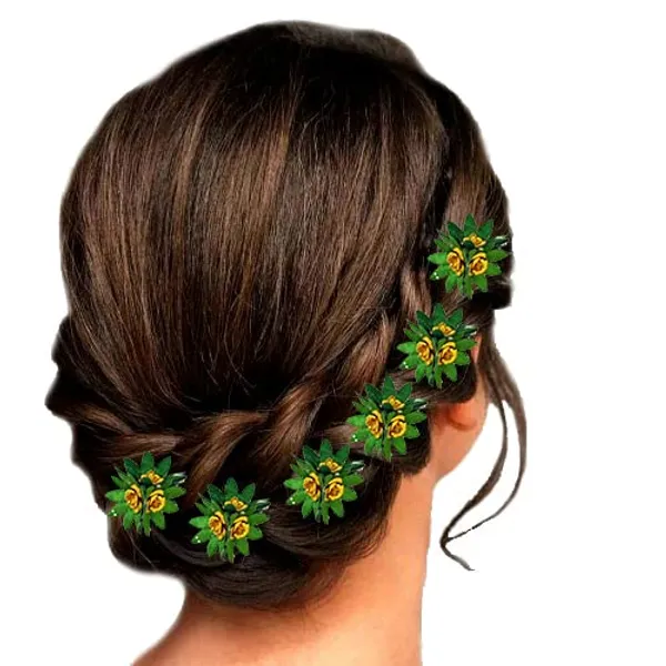 Green_Trendy_Stone_Added_Flower_Shaped_Hair_Accessories_(14_X_8_X_1_Cm)