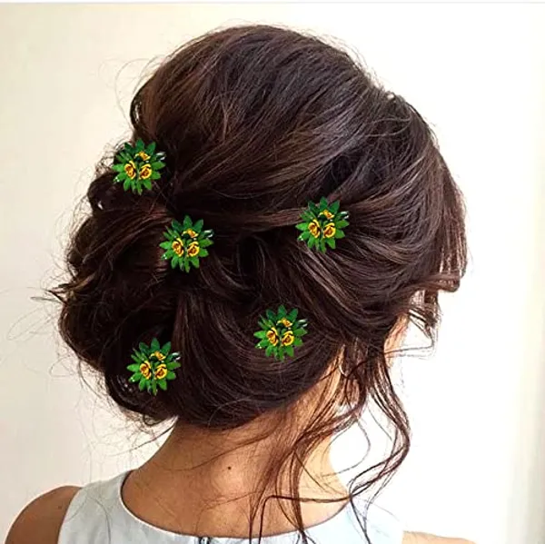 Green_Trendy_Stone_Added_Flower_Shaped_Hair_Accessories_(14_X_8_X_1_Cm)