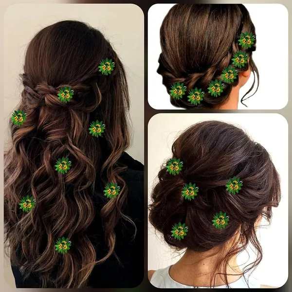 Green_Trendy_Stone_Added_Flower_Shaped_Hair_Accessories_(14_X_8_X_1_Cm)