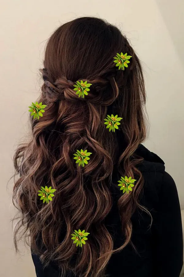 Light_Green_Trendy_Stone_Added_Flower_Shaped_Hair_Pin_(14_X_8_X_1_Cm)
