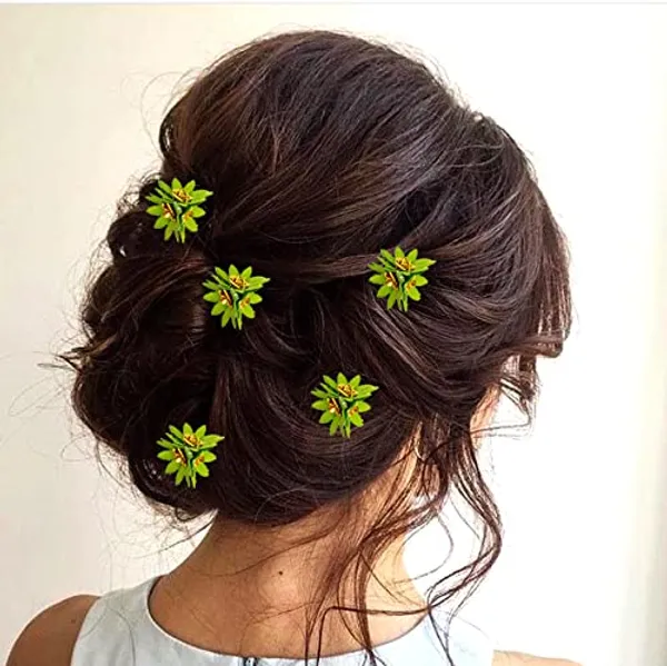 Light_Green_Trendy_Stone_Added_Flower_Shaped_Hair_Pin_(14_X_8_X_1_Cm)