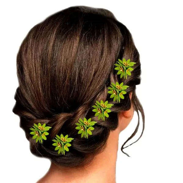 Light_Green_Trendy_Stone_Added_Flower_Shaped_Hair_Pin_(14_X_8_X_1_Cm)