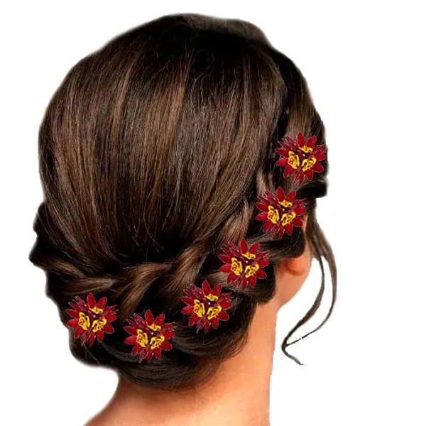 Maroon_Trendy_Stone_Added_Flower_Shaped_Hair_Pin_(14_X_8_X_1_Cm)
