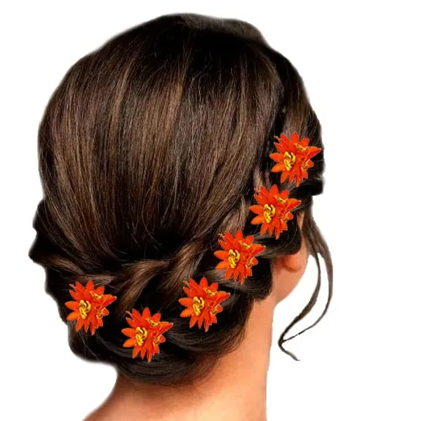 Orange_Trendy_Stone_Added_Flower_Shaped_Hair_Accessories_(14_X_8_X_1_Cm)
