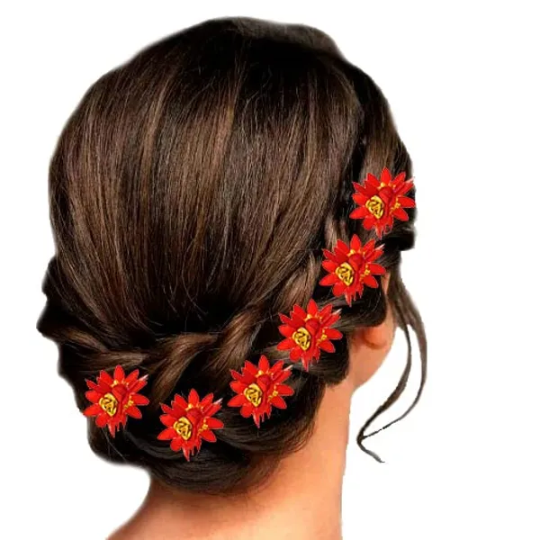 Red_Trendy_Stone_Added_Flower_Shaped_Hair_Accessories_(14_X_8_X_1_Cm)