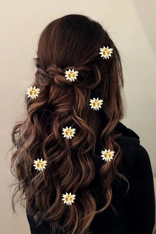White_Trendy_Stone_Added_Flower_Shaped_Hair_Accessories_(14_X_8_X_1_Cm)