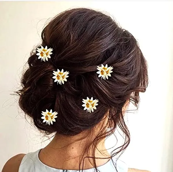 White_Trendy_Stone_Added_Flower_Shaped_Hair_Accessories_(14_X_8_X_1_Cm)