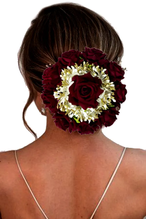 Maroon_Attractive_Artificial_Rounded_Rose_Flower_With_Lily_Wedding_Hair_Accessories_For_Women_&_Girls_(14_X_8_X_4_Cm)