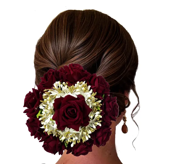 Maroon_Attractive_Artificial_Rounded_Rose_Flower_With_Lily_Wedding_Hair_Accessories_For_Women_&_Girls_(14_X_8_X_4_Cm)
