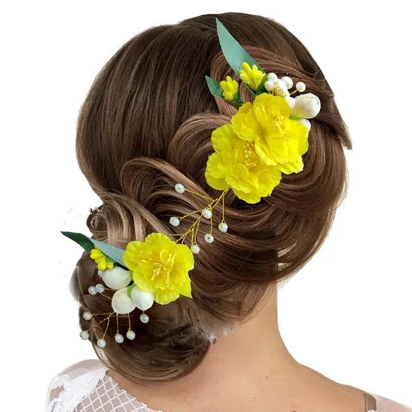 Yellow_Artificial_Floral_Design_Pearl_Hairpin_Accessories_For_Women_&_Girls_(14_X_8_X_1_Cm)