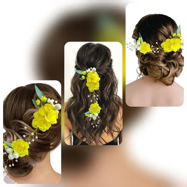 Yellow_Artificial_Floral_Design_Pearl_Hairpin_Accessories_For_Women_&_Girls_(14_X_8_X_1_Cm)