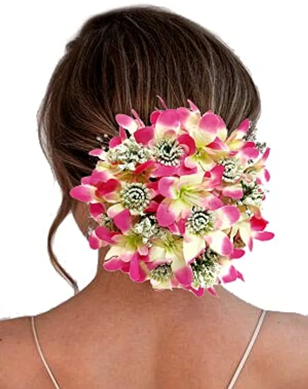 Baby_Pink_Artificial_Glossy_Lily_Flower_Design_Rounded_Gajra_Hair_Accessories_For_Women_&_Girls_(14_X_8_X_1_Cm)