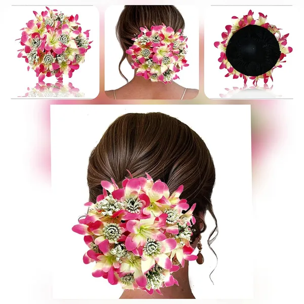 Baby_Pink_Artificial_Glossy_Lily_Flower_Design_Rounded_Gajra_Hair_Accessories_For_Women_&_Girls_(14_X_8_X_1_Cm)