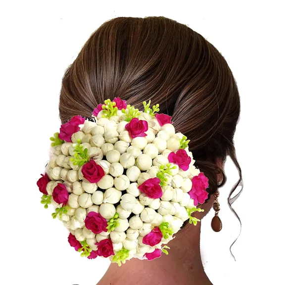 Dark_Pink_Artificial_Mogra_With_Rose_Flower_Design_Rounded_Hairpin_For_Women_&_Girls_(14_X_8_X_1_Cm)