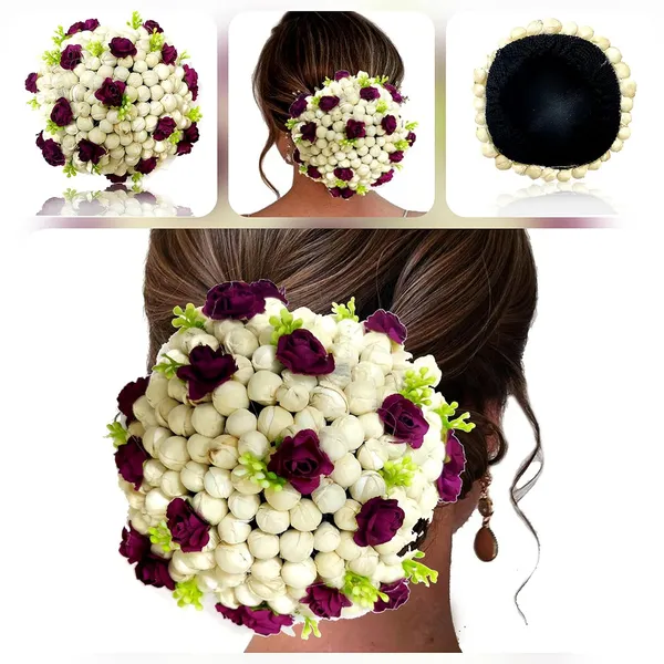 Maroon_Artificial_Mogra_With_Rose_Flower_Design_Rounded_Hairpin_For_Women_&_Girls_(14_X_8_X_1_Cm)
