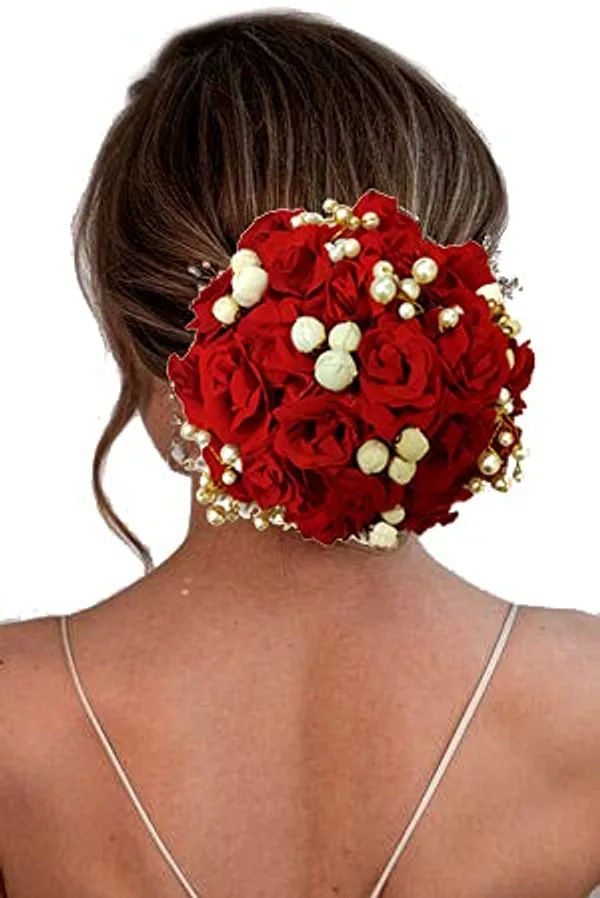 Red_Artificial_Roses_With_Golden_Pearl_And_Mogra_Pollen_Gajra_Hairpin_Accessories_For_Women_&_Girls_(14_X_8_X_1_Cm)