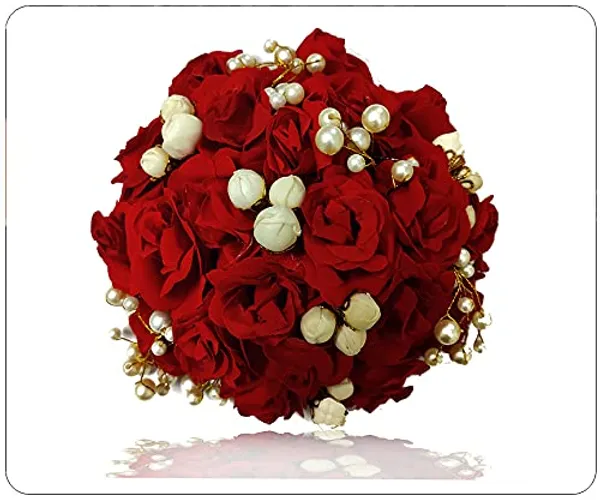 Red_Artificial_Roses_With_Golden_Pearl_And_Mogra_Pollen_Gajra_Hairpin_Accessories_For_Women_&_Girls_(14_X_8_X_1_Cm)