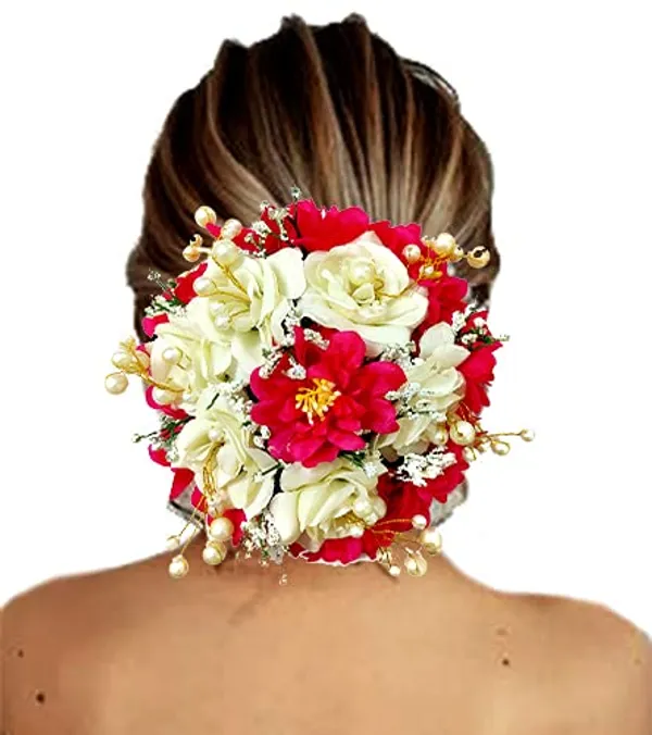 Dark_Pink_Artificial_Rose_Flowers_Pearl_Hairpin_Accessories_For_Women_&_Girls_(14_X_8_X_1_Cm)
