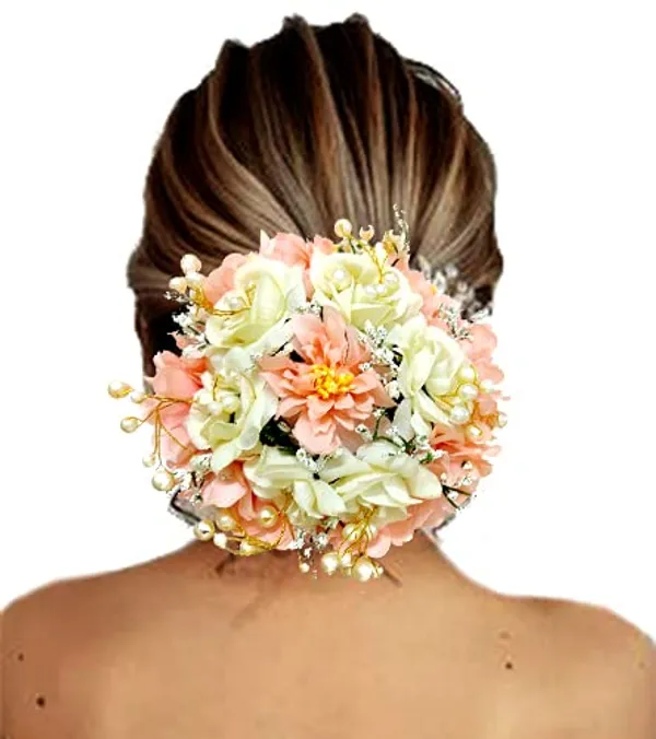 Peach_Artificial_Rose_Flowers_Pearl_Hairpin_Accessories_For_Women_&_Girls_(14_X_8_X_1_Cm)