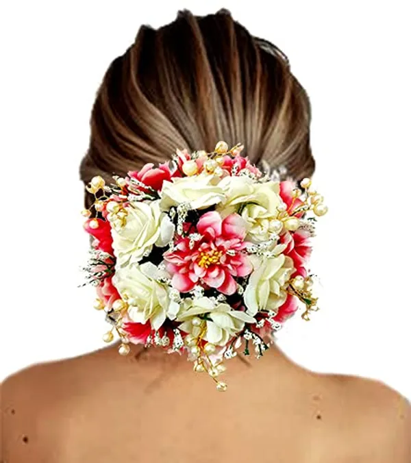 Red_&_Cream_Artificial_Rose_Flower_Gajra_Accessories_For_Women_&_Girls_(14_X_8_X_1_Cm)