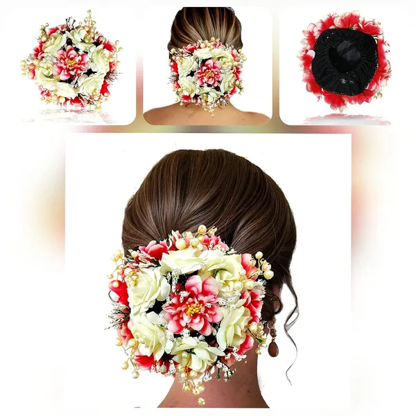 Red_&_Cream_Artificial_Rose_Flower_Gajra_Accessories_For_Women_&_Girls_(14_X_8_X_1_Cm)