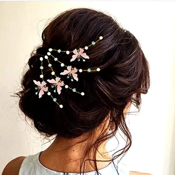 Peach_Artificial_Butterfly_Design_Bridal_Hair_Accessories_For_Women_&_Girls_(14_X_8_X_1_Cm)
