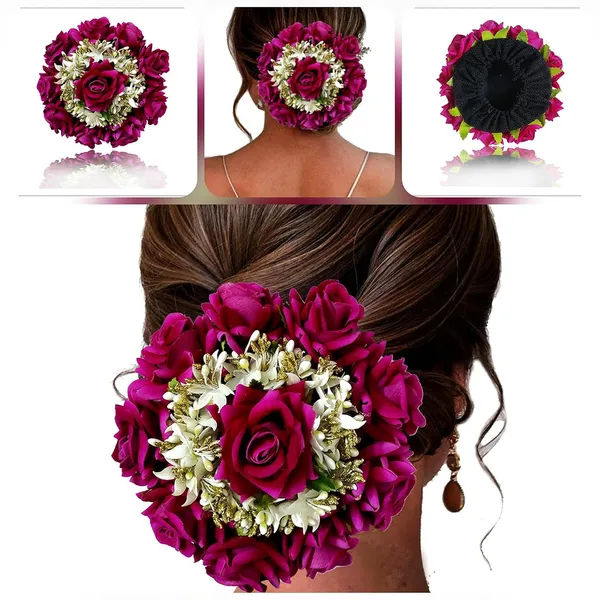 Dark_Pink_Attractive_Artificial_Rounded_Rose_Flower_Gajra_With_Lily_Hair_Bun_Cover_For_Women_&_Girls_(14_X_8_X_4_Cm)
