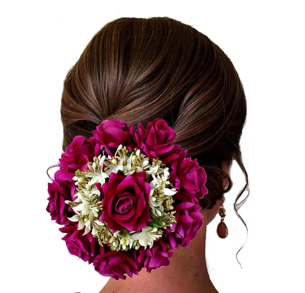 Dark_Pink_Attractive_Artificial_Rounded_Rose_Flower_Gajra_With_Lily_Hair_Bun_Cover_For_Women_&_Girls_(14_X_8_X_4_Cm)