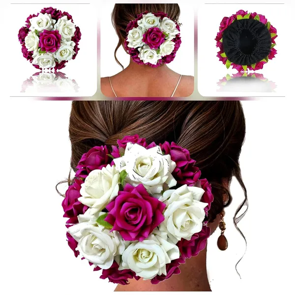 Dark_Pink_Attractive_Artificial_Rounded_Rose_Flower_Wedding_Hair_Accessories_For_Women_&_Girls_(14_X_8_X_4_Cm)