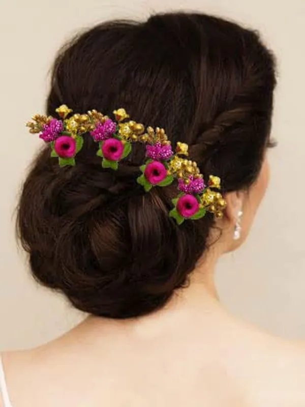 Pack_of_8_Dark_Pink_Floral_Shaped_Leaf_Design_Hair_Pin_Accessories_For_Women_Pins