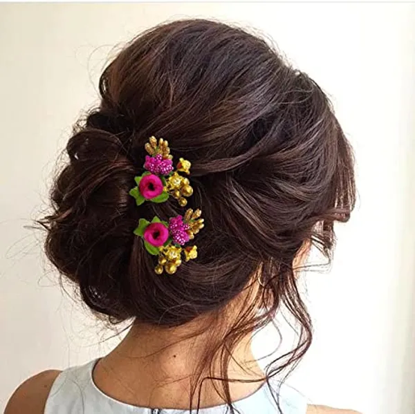 Pack_of_8_Dark_Pink_Floral_Shaped_Leaf_Design_Hair_Pin_Accessories_For_Women_Pins