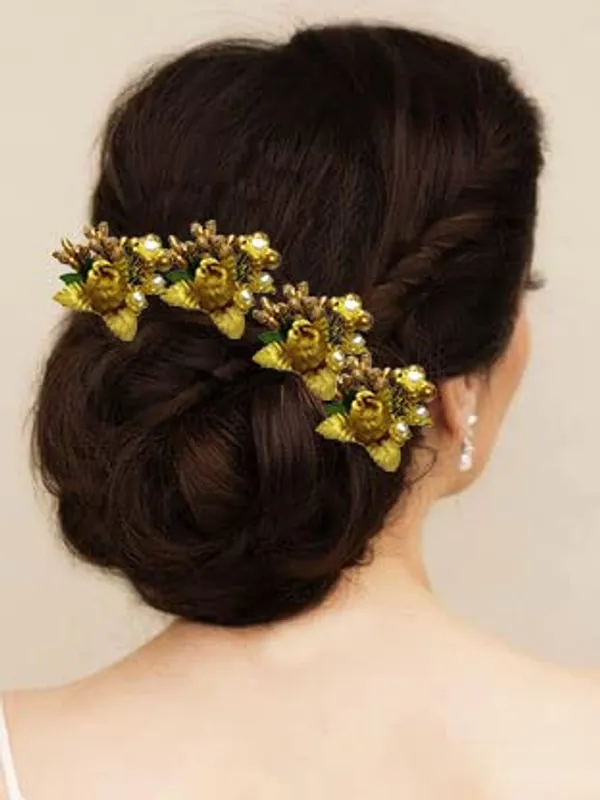 Golden_Floral_Shaped_Leaf_Design_Hair_Pin_Accessories_For_Women_&_Girls_(14_X_8_X_1_Cm)