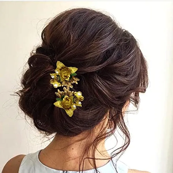 Golden_Floral_Shaped_Leaf_Design_Hair_Pin_Accessories_For_Women_&_Girls_(14_X_8_X_1_Cm)