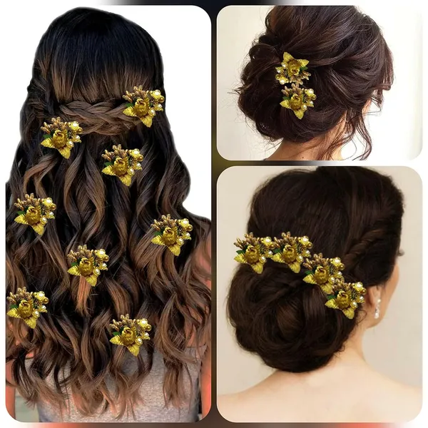 Golden_Floral_Shaped_Leaf_Design_Hair_Pin_Accessories_For_Women_&_Girls_(14_X_8_X_1_Cm)