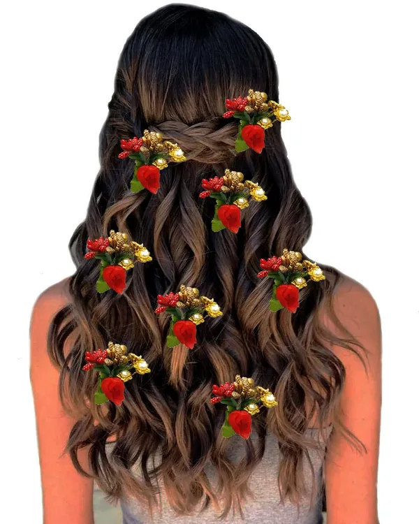 Pack_of_8_Red_Floral_Shaped_Leaf_Design_Hair_Pin_Accessories_For_Women_Pins