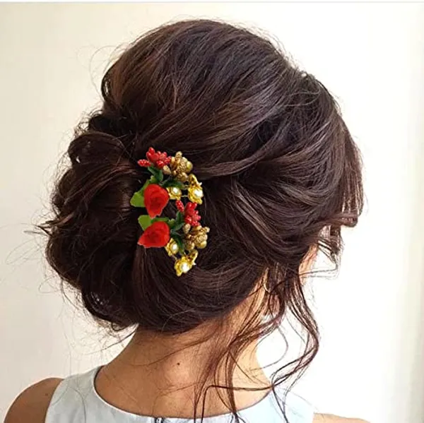 Pack_of_8_Red_Floral_Shaped_Leaf_Design_Hair_Pin_Accessories_For_Women_Pins