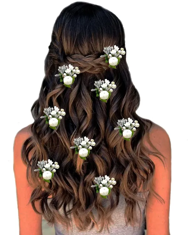 Pack_of_8_White_Floral_Shaped_Leaf_Design_Hair_Pin_Accessories_For_Women_Pins
