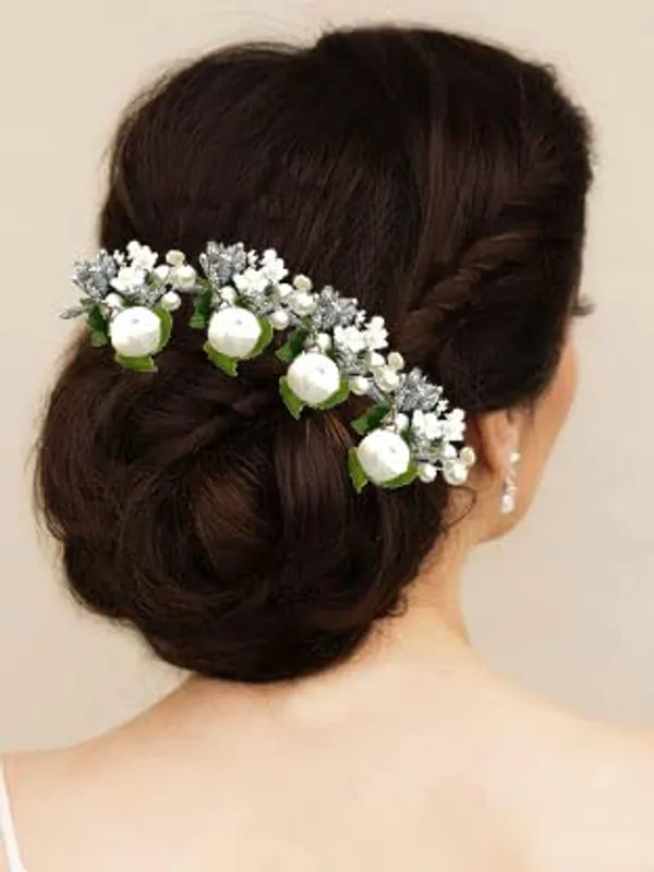 Pack_of_8_White_Floral_Shaped_Leaf_Design_Hair_Pin_Accessories_For_Women_Pins