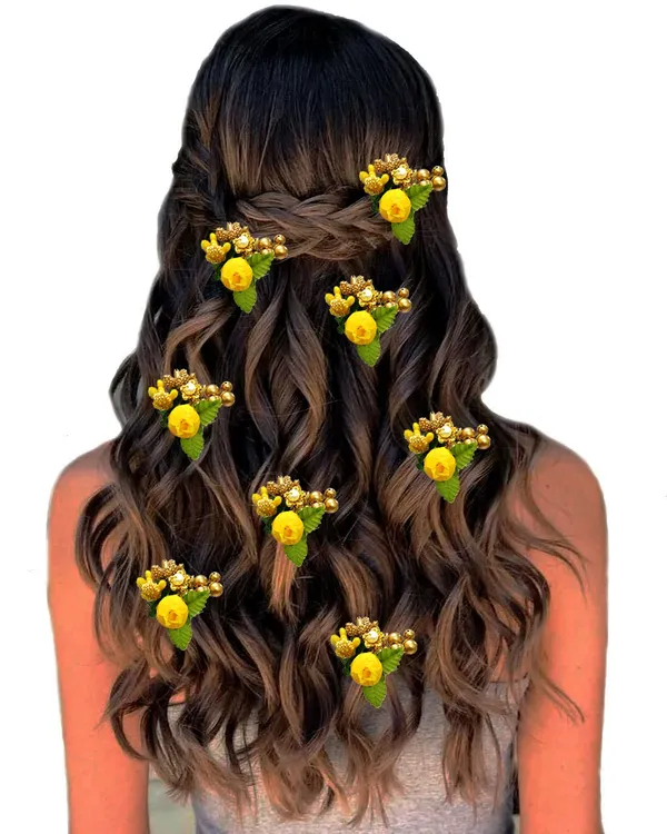 Yellow_Floral_Shaped_Leaf_Design_Hair_Pin_Accessories_For_Women_&_Girls_(14_X_8_X_1_Cm)