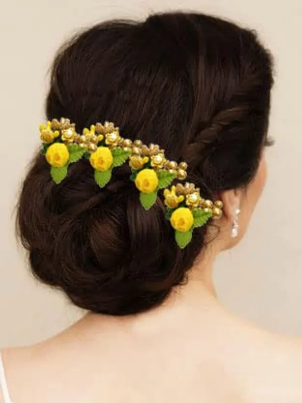 Yellow_Floral_Shaped_Leaf_Design_Hair_Pin_Accessories_For_Women_&_Girls_(14_X_8_X_1_Cm)
