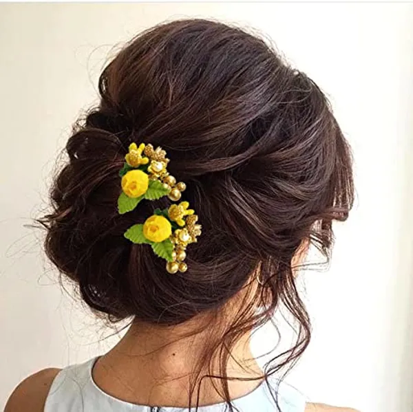 Yellow_Floral_Shaped_Leaf_Design_Hair_Pin_Accessories_For_Women_&_Girls_(14_X_8_X_1_Cm)