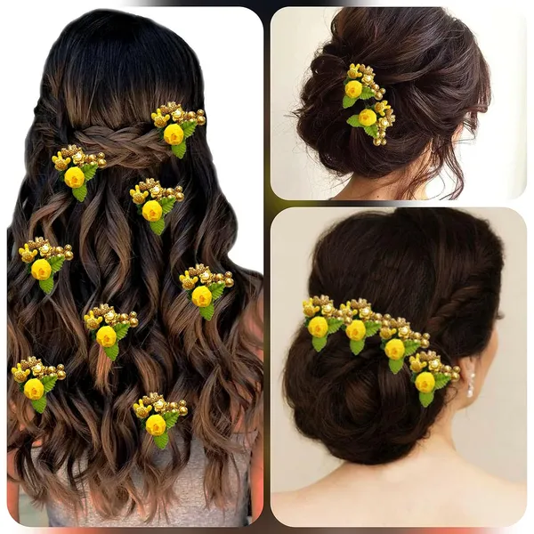 Yellow_Floral_Shaped_Leaf_Design_Hair_Pin_Accessories_For_Women_&_Girls_(14_X_8_X_1_Cm)