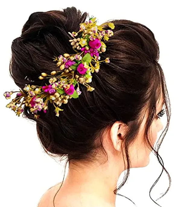 Dark_Pink_Flower,_Leaf,_Beads_&_Pearl_Design_Hair_Vein_For_Women_&_Girls_Accessories_(14_X_8_X_1_Cm)