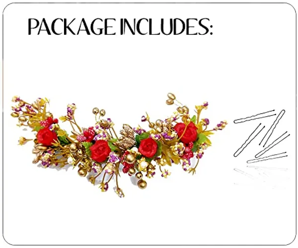 Red_Flower,_Leaf,_Beads_&_Pearl_Design_Hair_Vein_For_Women_&_Girls_Accessories_(14_X_8_X_1_Cm)